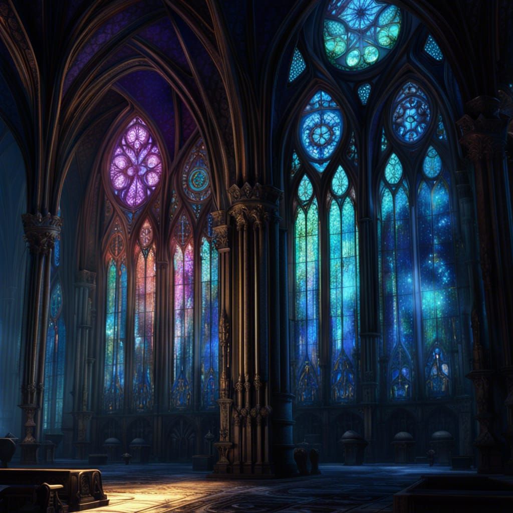 Surreal Gothic Cathedral in Bioluminescent Art Nouveau Style