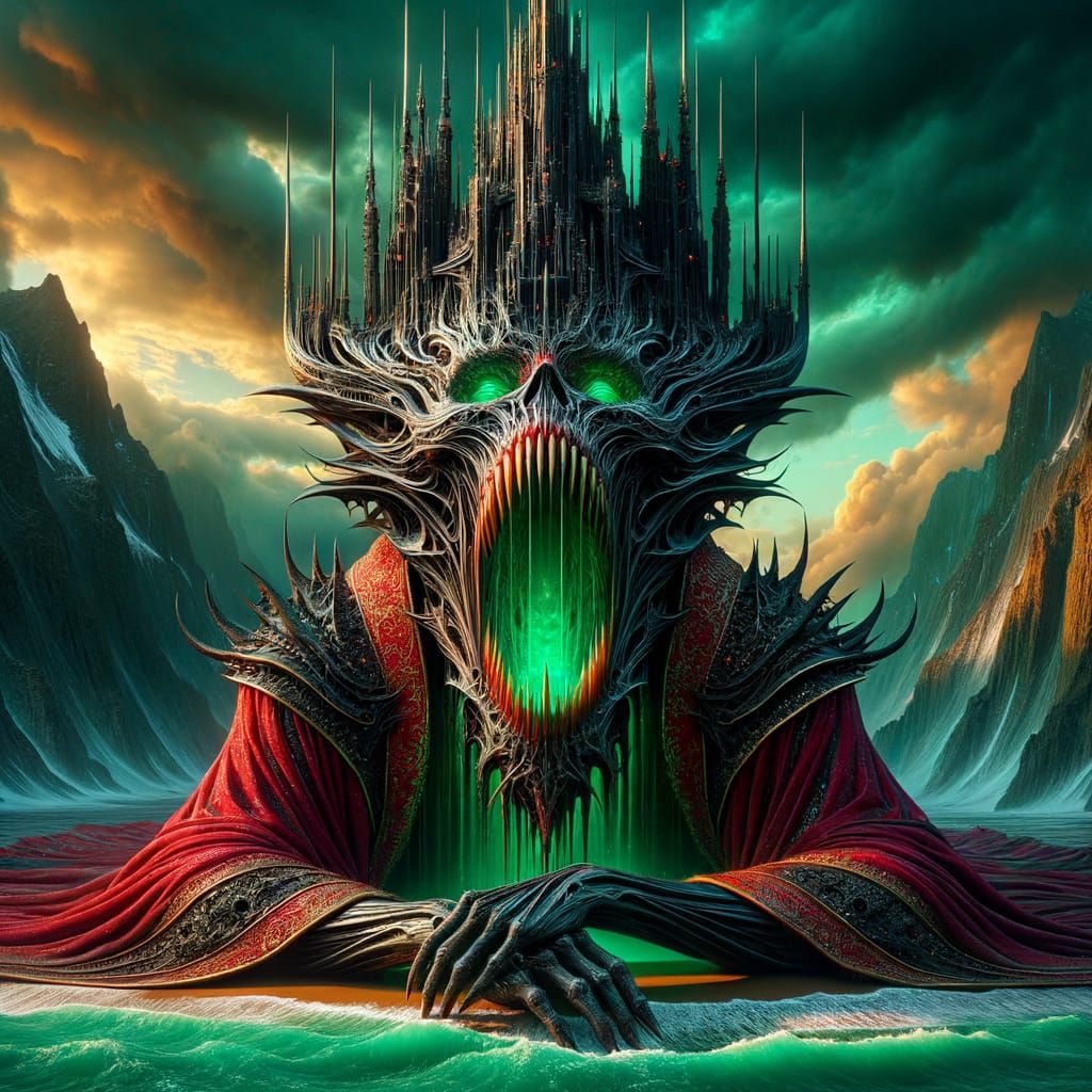 Dark Elf Jester Surrounded by Gothic Lighthouse and Electric...