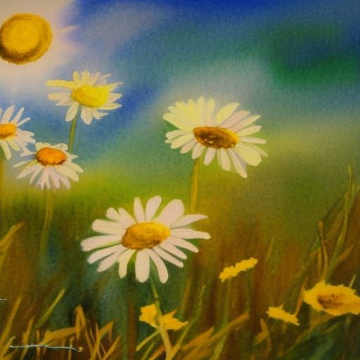 Watercolor Daisies Bask in Heavenly Sunshine