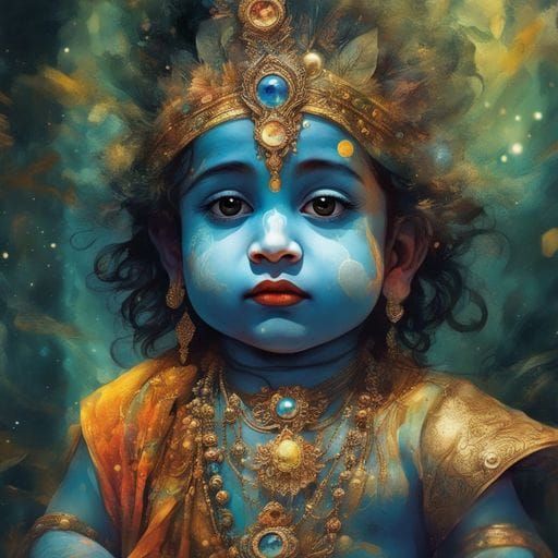 Ancient Hindu God Krishna in Vibrant Indian Style