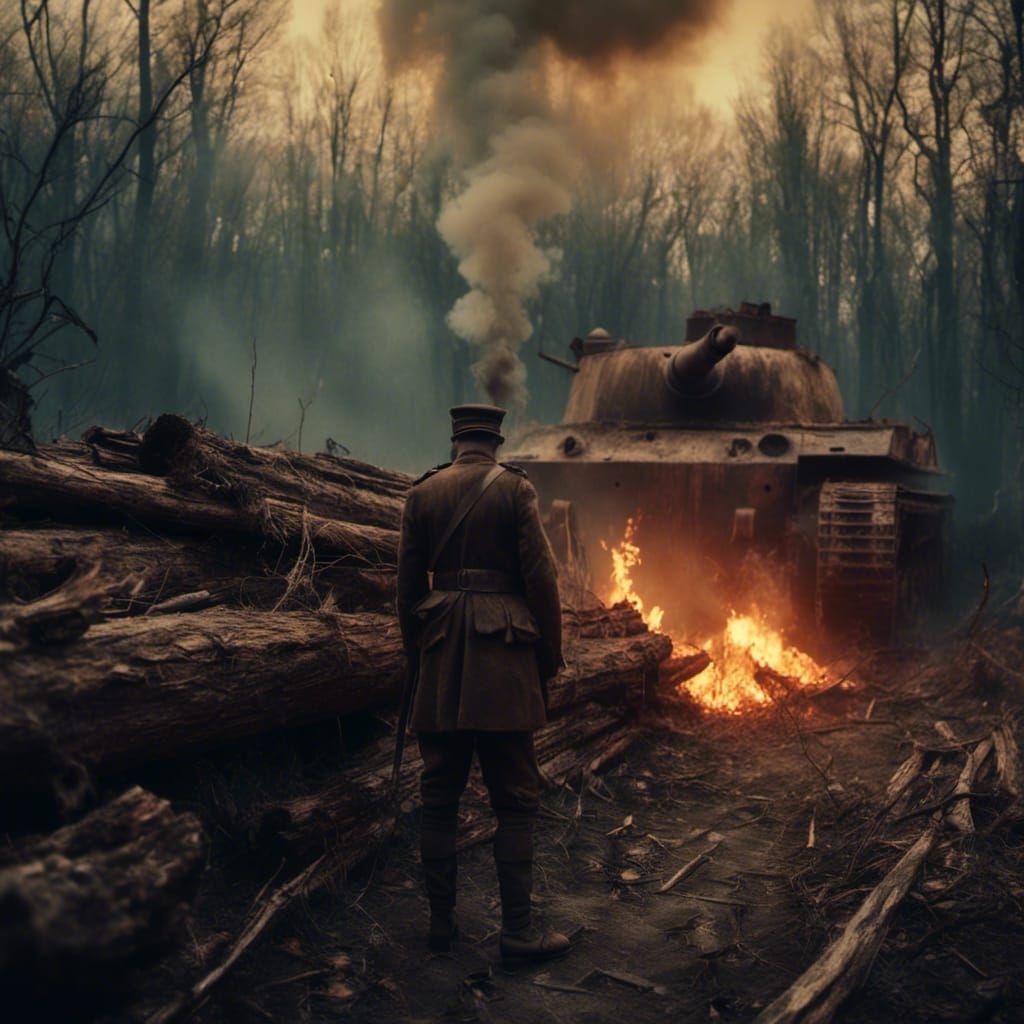 War-Torn Village Scene in Cinematic Film Style