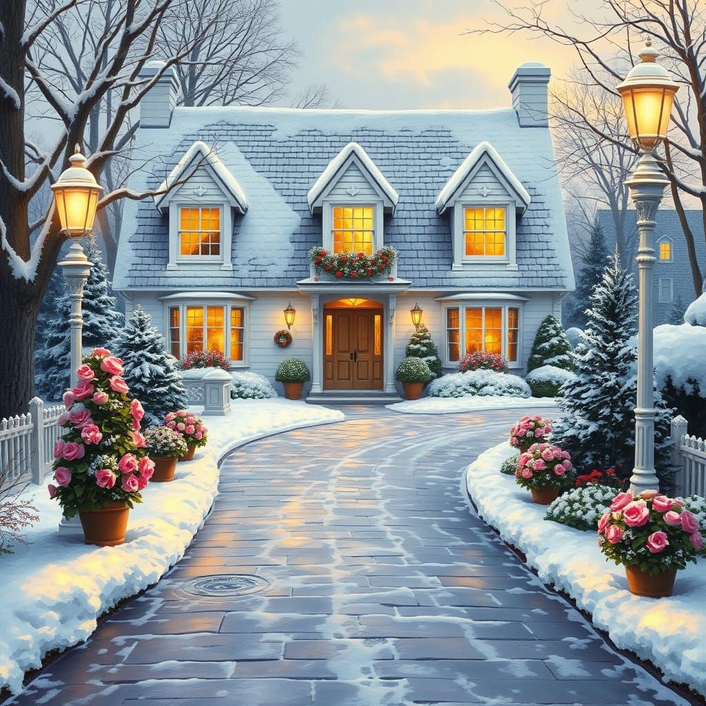 Cozy Winter Wonderland in Impressionist Style