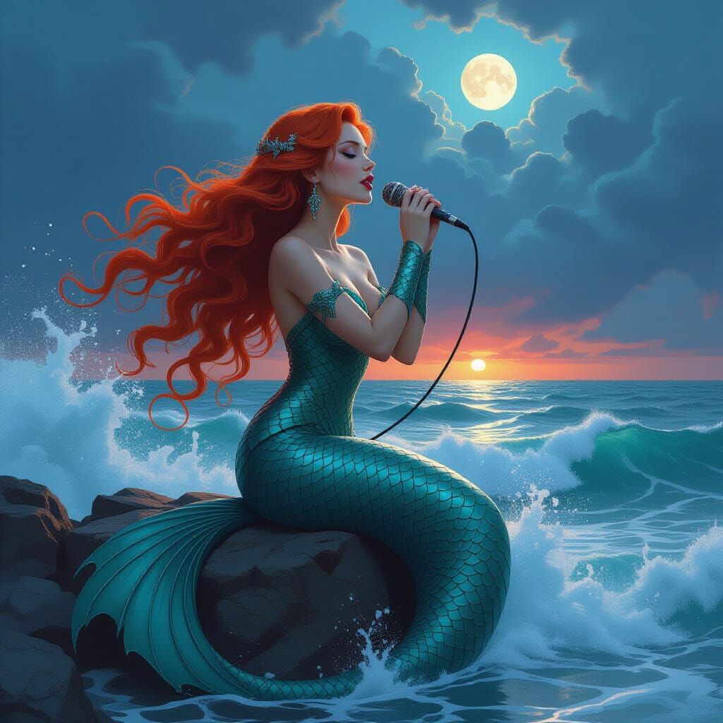 Mythical Siren Singing Under Twilight Sky