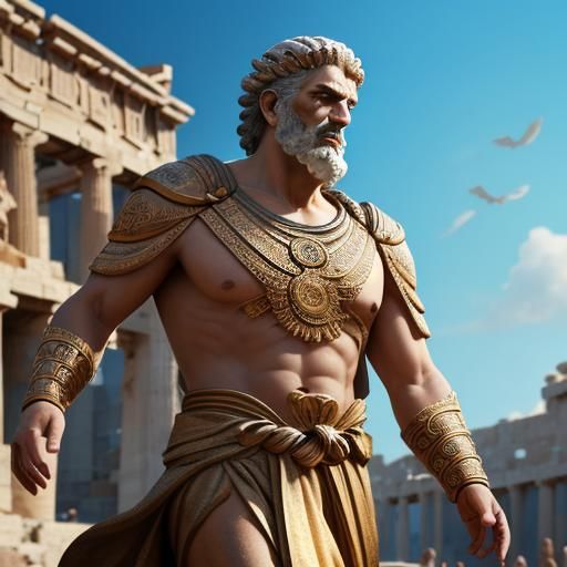 A stereotypical ancient Greek Philosopher, strutting about a...