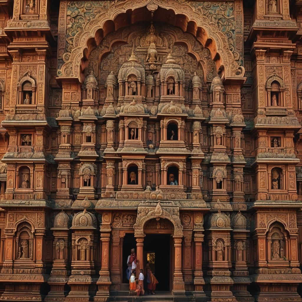 Ancient Indian Temple in Vibrant Ornate Style