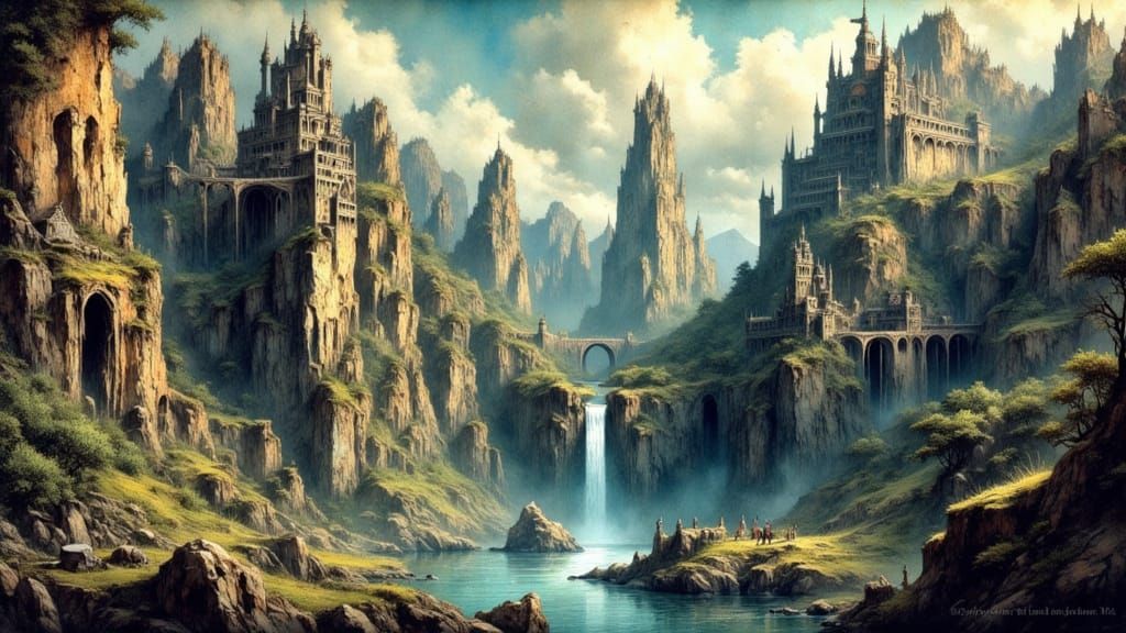 Majestic Elven City in Mountain Canyon