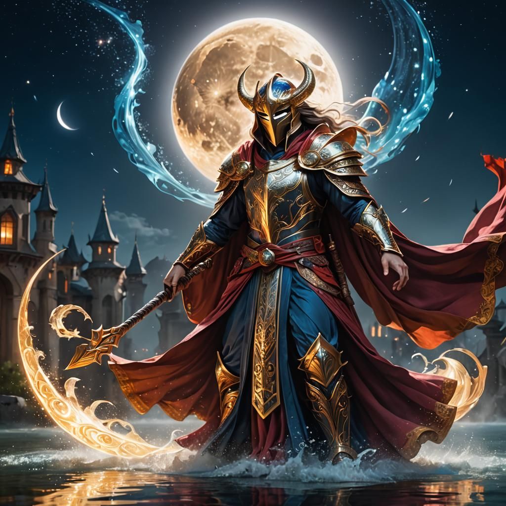 Epic Battle Mage in Shimmering Masked Regalia