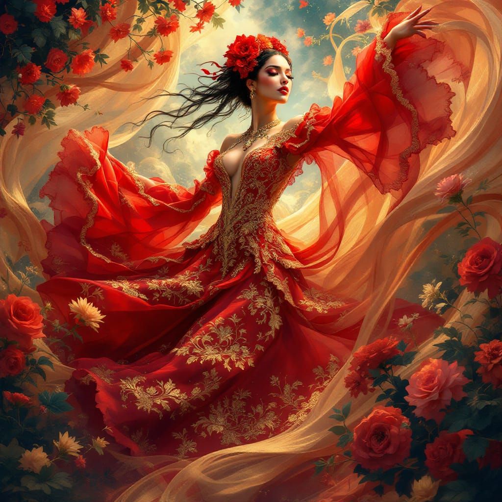 Flamenco Dancer in Vibrant Fantasy Setting