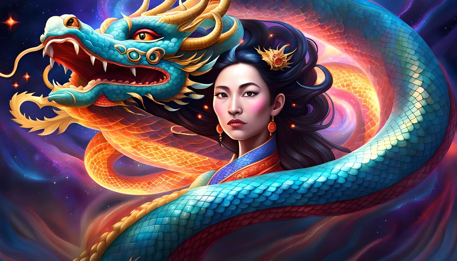Celestial Naga Queen Soaring Through Galaxy