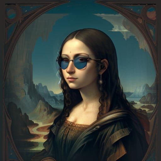 Mysterious Portrait of the Mona Lisa in Sunglasses, Fantasy...