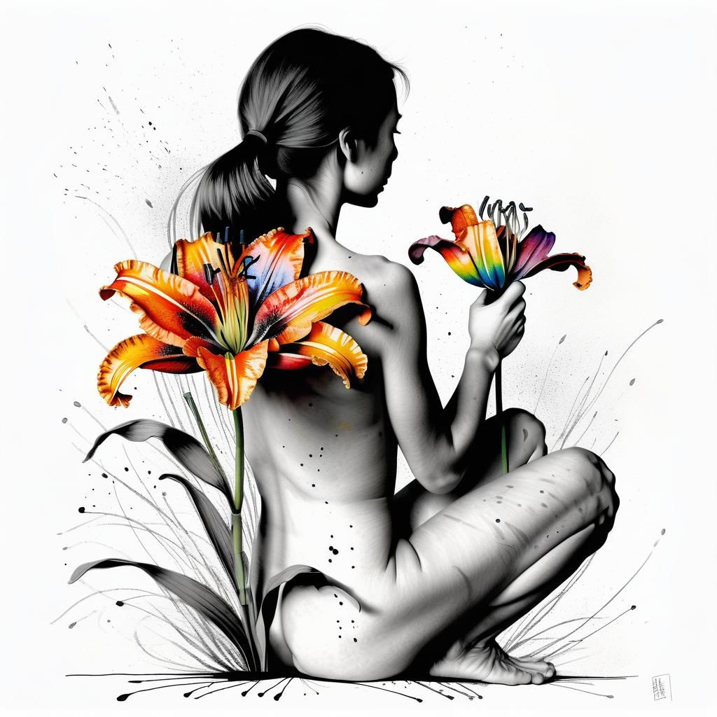 Confident Woman Embracing Vibrant Floral Essence