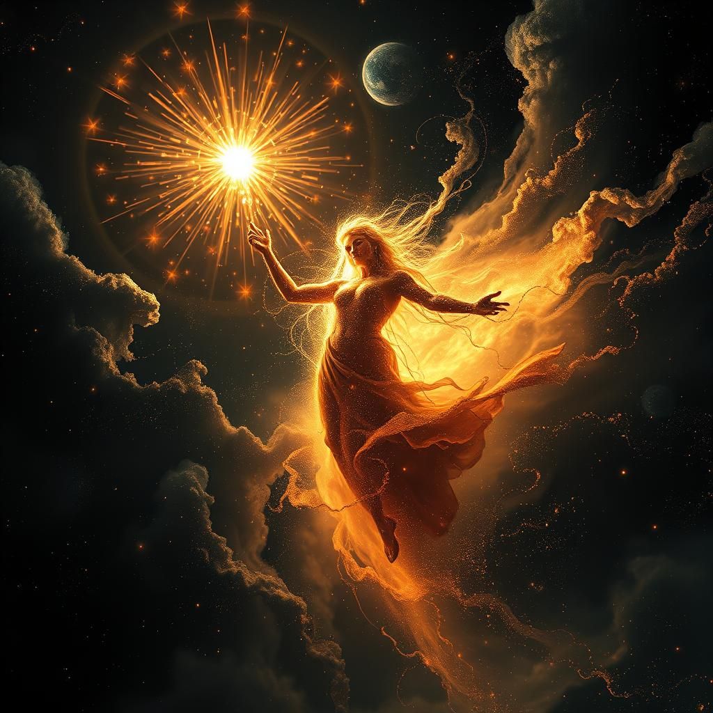 Ethereal Deity Disintegrates Amidst Cosmic Collapse