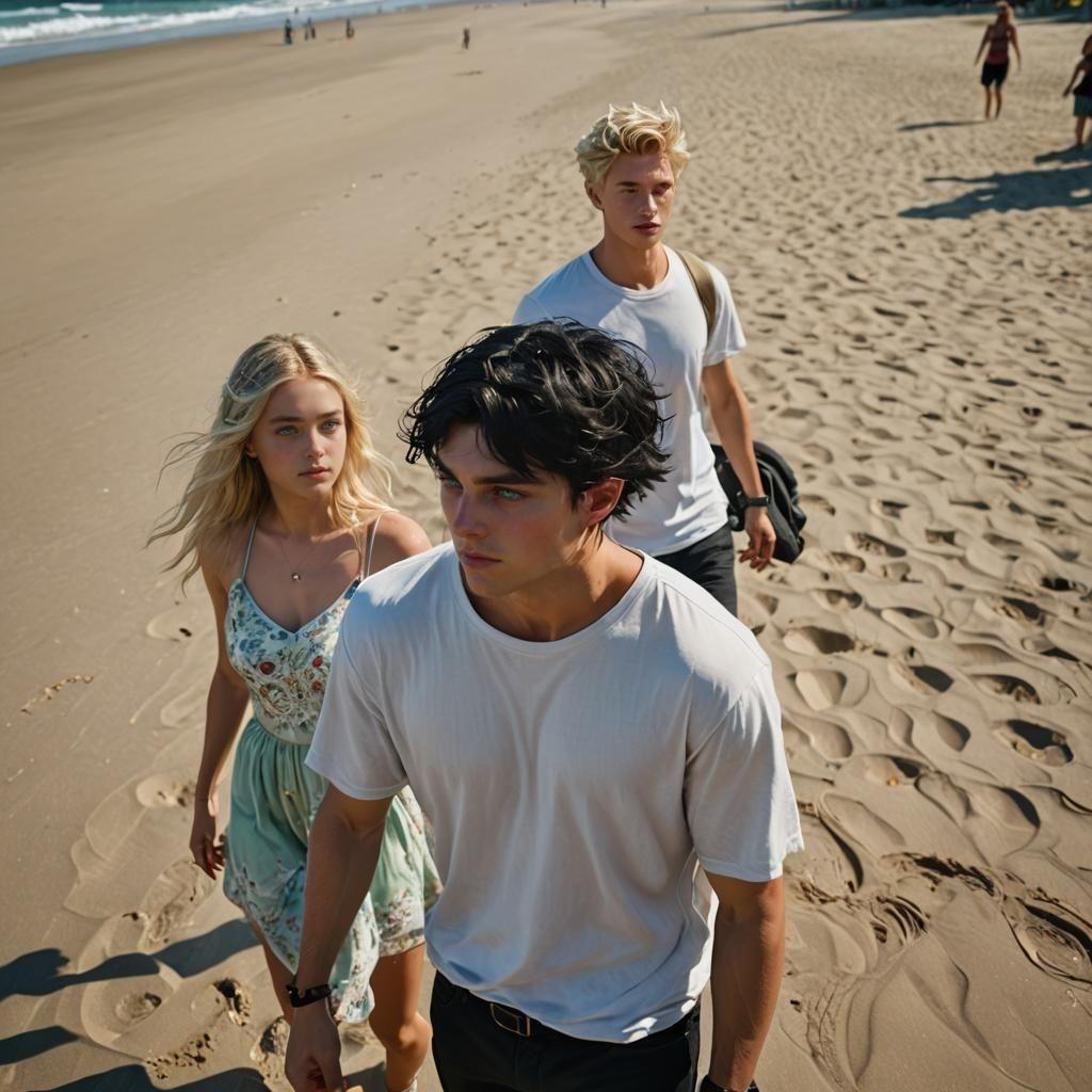 Teenage Couple Enchanted on a Beach Date in Detailed Fantasy...