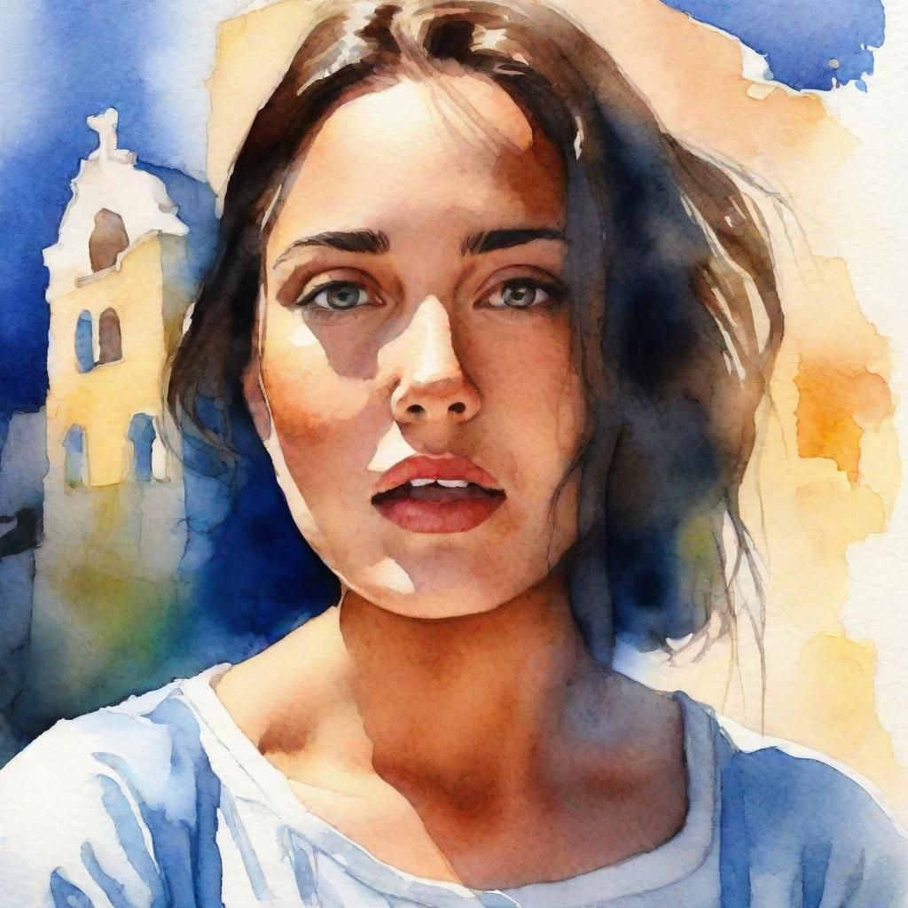 Santorini Portrait in Ethereal Watercolour