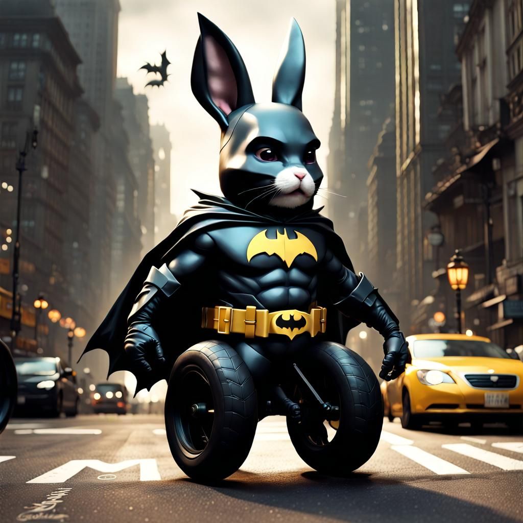 Cute Batman Bunny on a Radial Batcycle