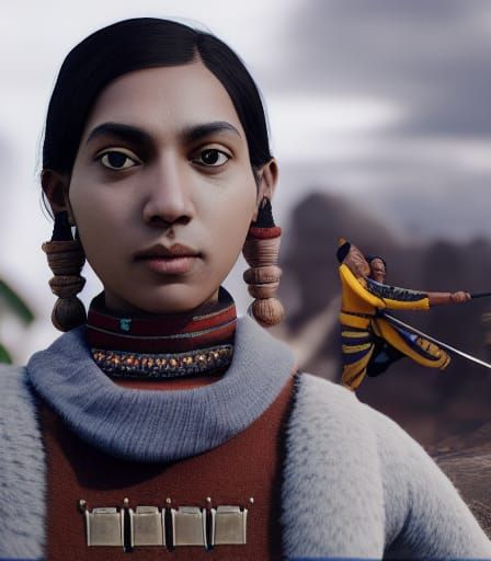 Ethereal Indian Warrior in Vibrant Kintsugi Style