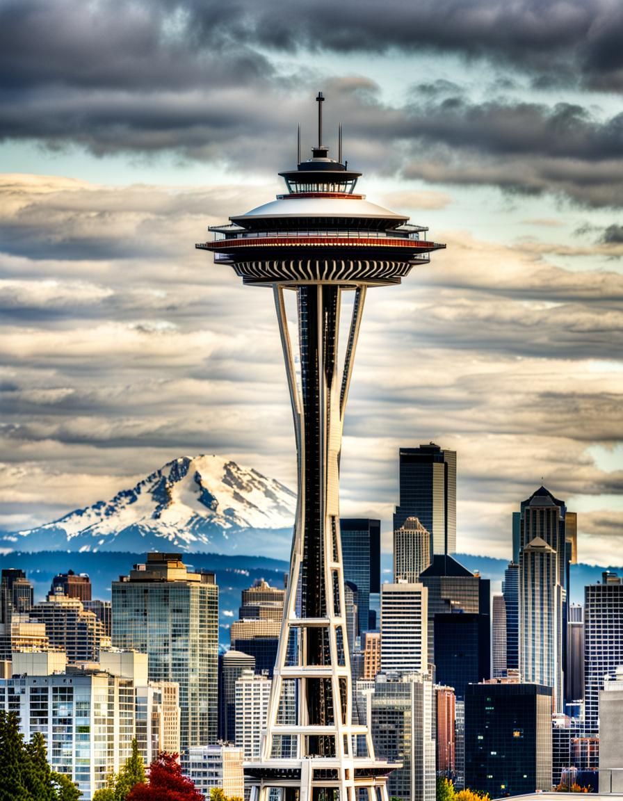 Dramatic Seattle Skyline in Hyperrealistic Style