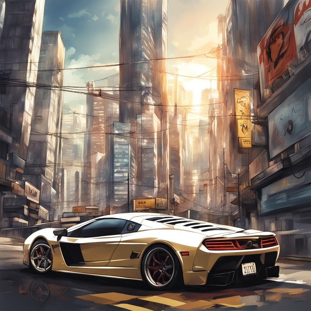 Cyberpunk Supercar Speeds Through Futuristic City