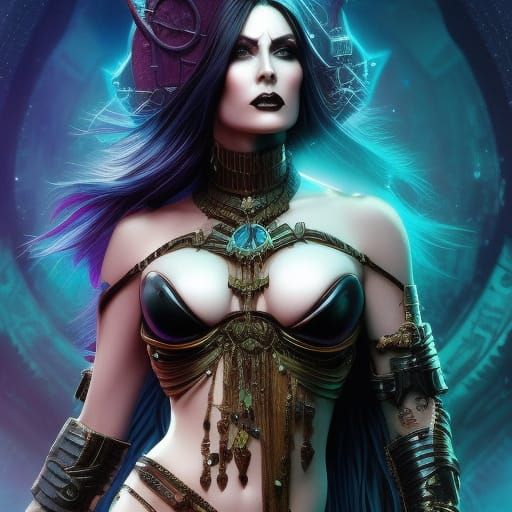 Gothic, Dark Fantasy Sorceress Concept Art in Hyperdetailed...