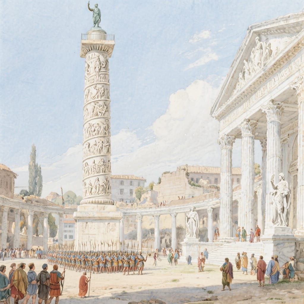 Watercolor Painting of Trajan's Column and Forum