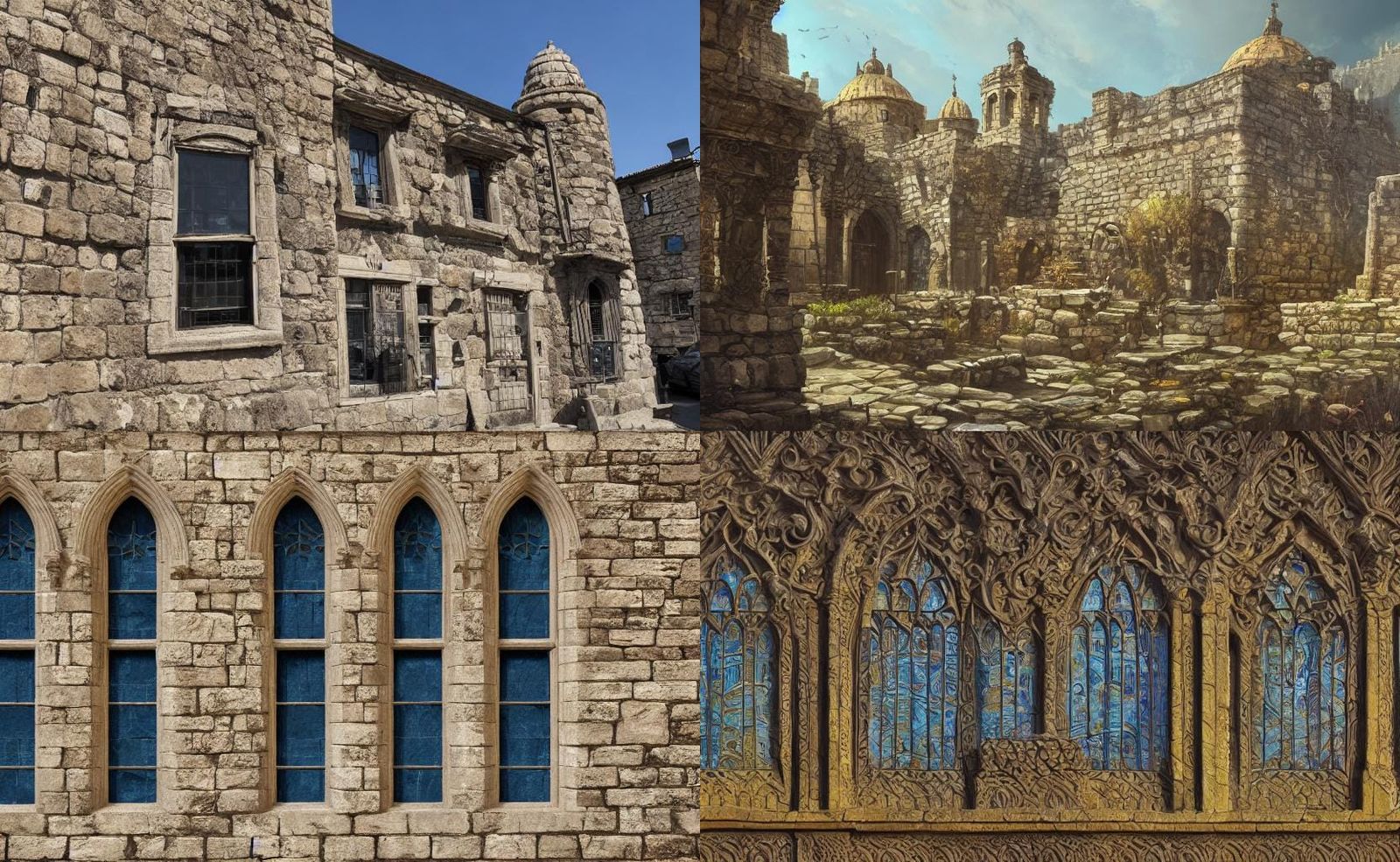 Jerusalem Stone Wall with Antique Windows in Fantasy Concept...