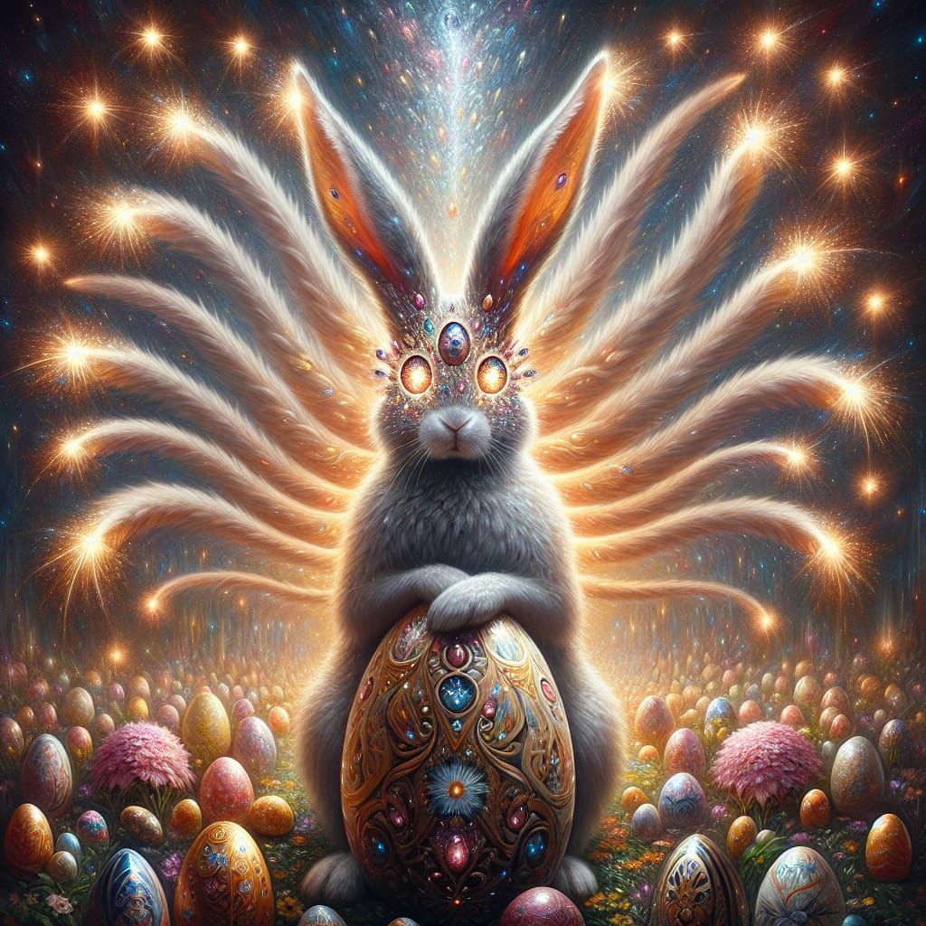 Elegant Easter Bunny in Impasto Oil Painting