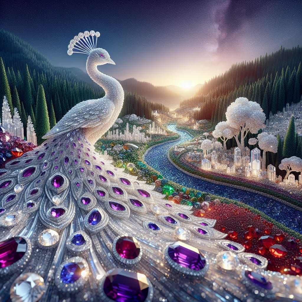 Luxurious Bejeweled Peacock in Vibrant, High-Resolution Gems...