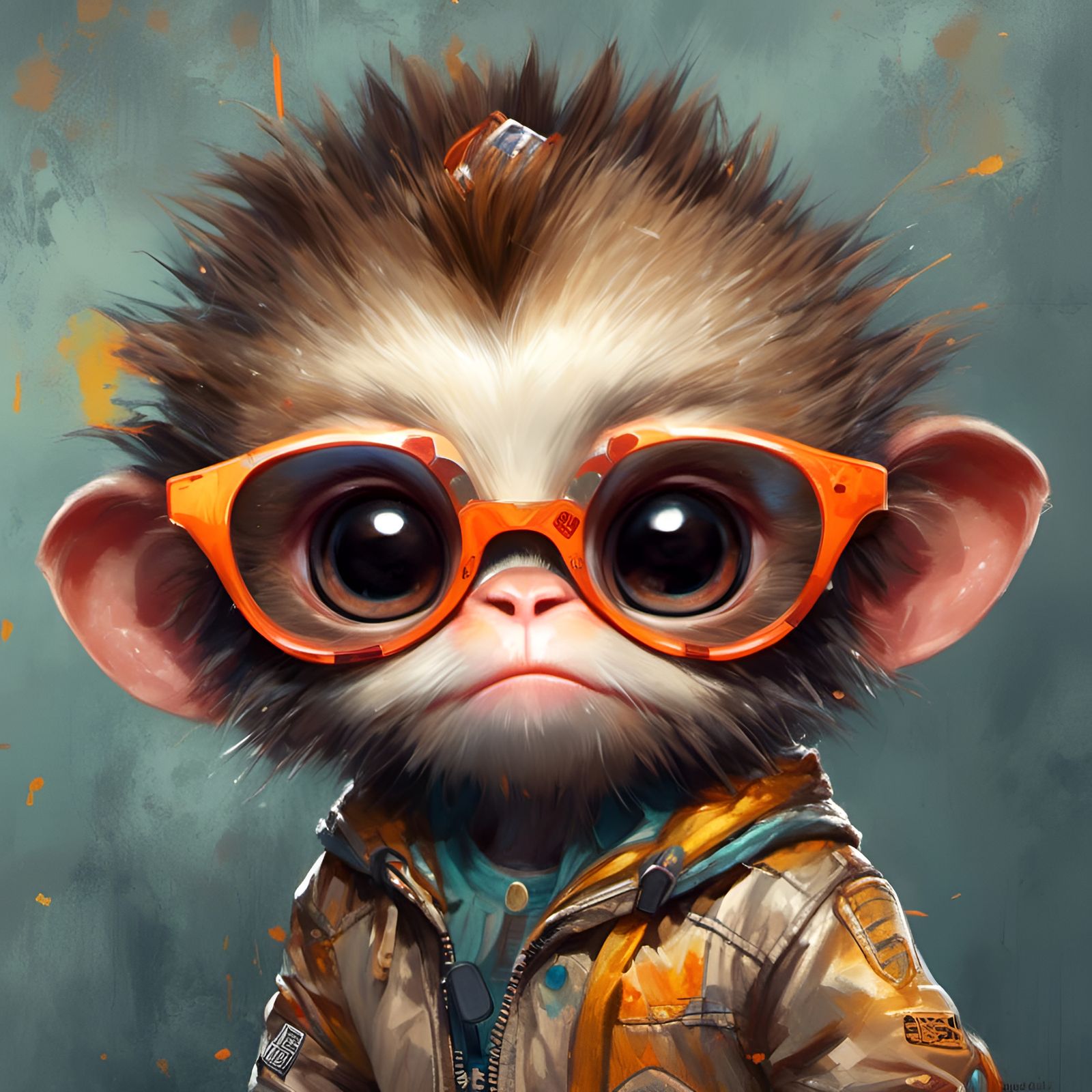 Punky Monkey Portrait in Whimsical Style