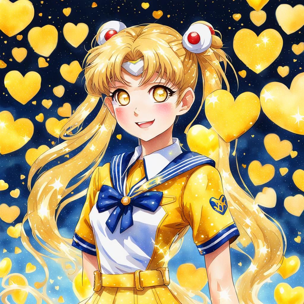 Happy Sailor Scout in Vibrant Yellow Anime Style