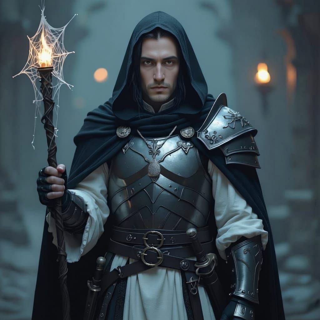 DnD Cleric in Half-Plate Armor with Magic Wand