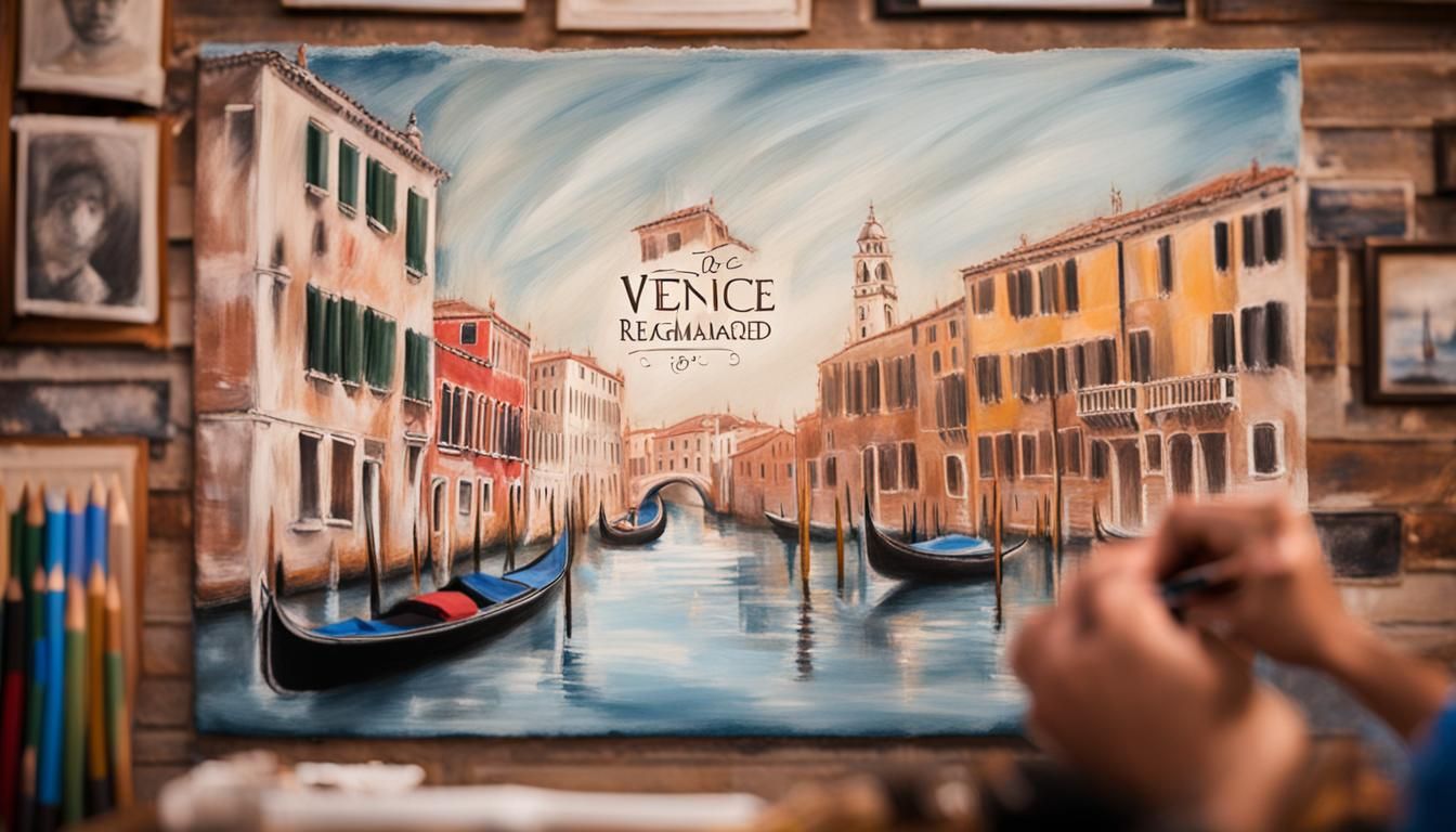 A hand draws on a canvas Venice reimagined in chalk, highlig...