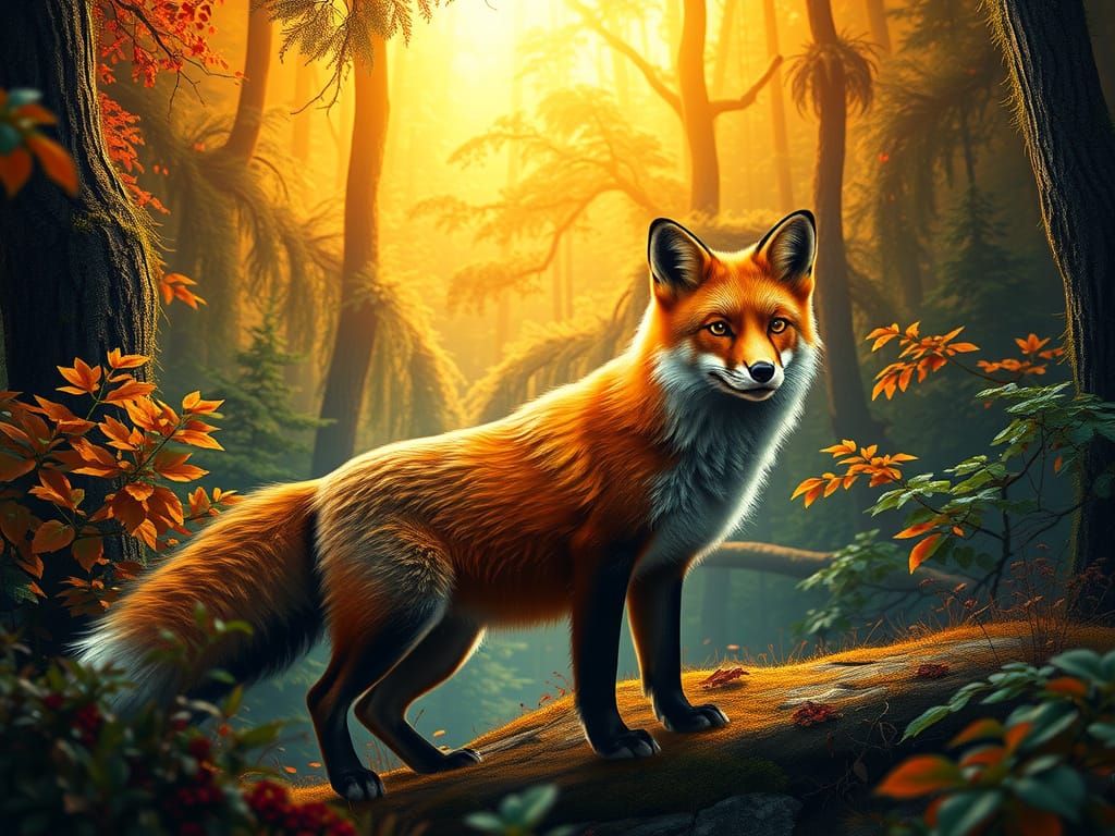 Majestic Rusty-Red Fox in Vibrant Forest