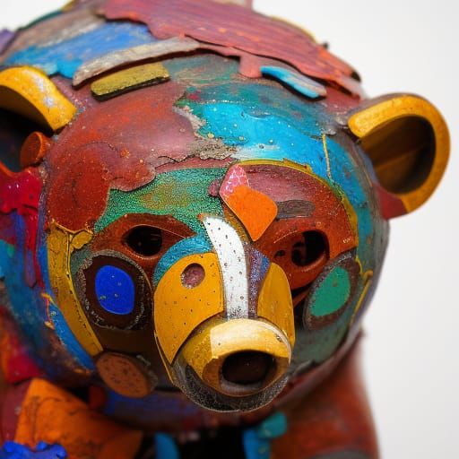 Assemblage Art Bear Sculpture in Boho Style