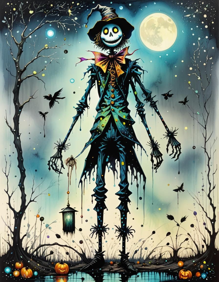 Ethereal Scarecrow in a Whimsical, Bioluminescent Realm