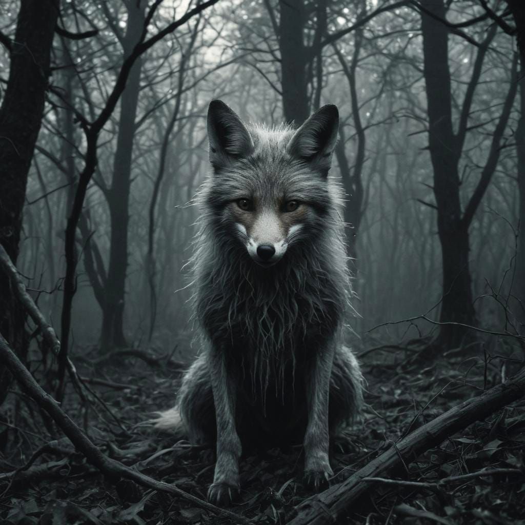 Mournful Ghostly Fox in Victorian Gothic Horror