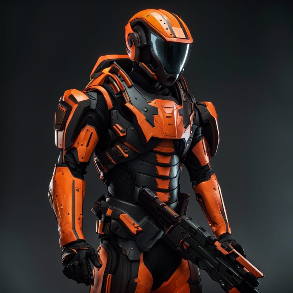 Orange and Black Superhero Wears High-Tech Suit