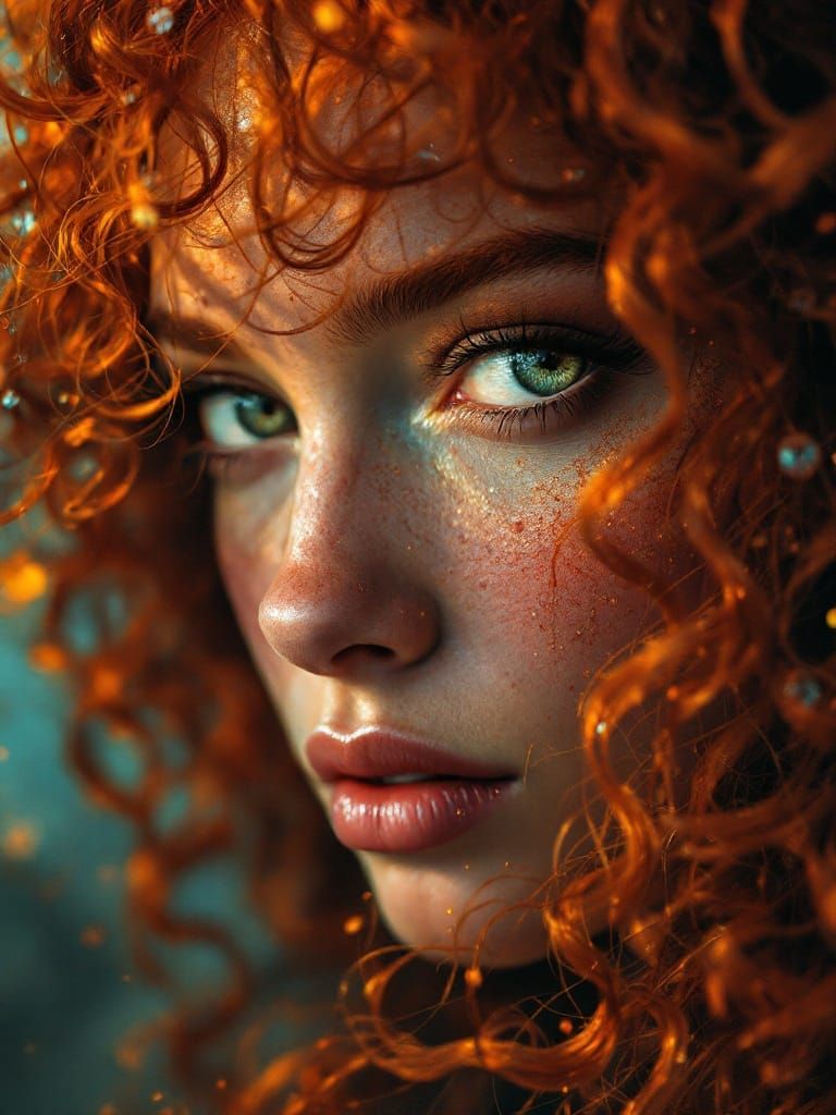Red-Headed Goddess Portrait with Dramatic Lighting