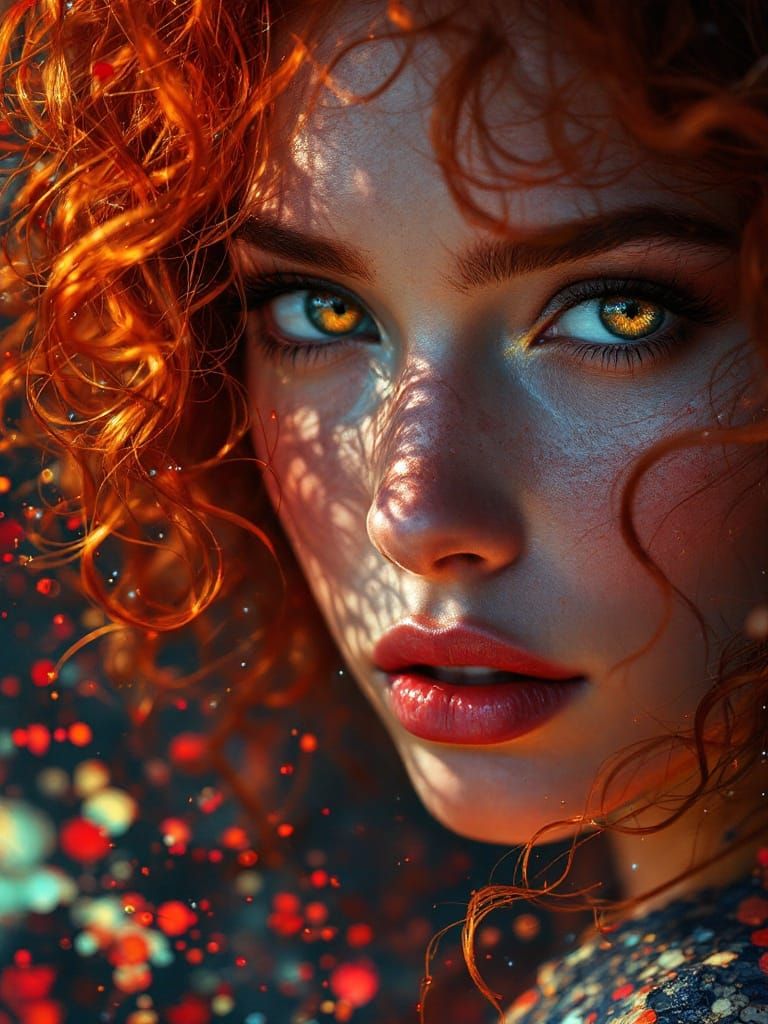 Red-Haired Goddess Portrait with Volumetric Lighting