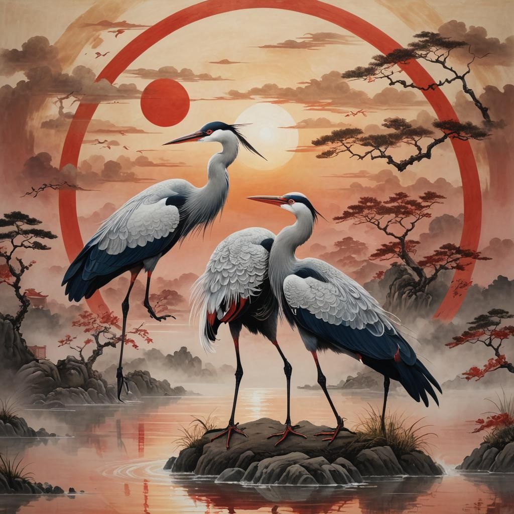 Majestic Heron in East Asian Fantasy Art