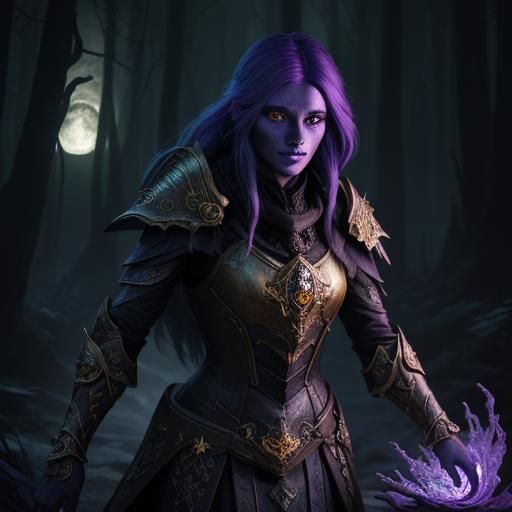 Dark Fantasy Drow Hunter Amidst Majestic Beasts in Ancient F...