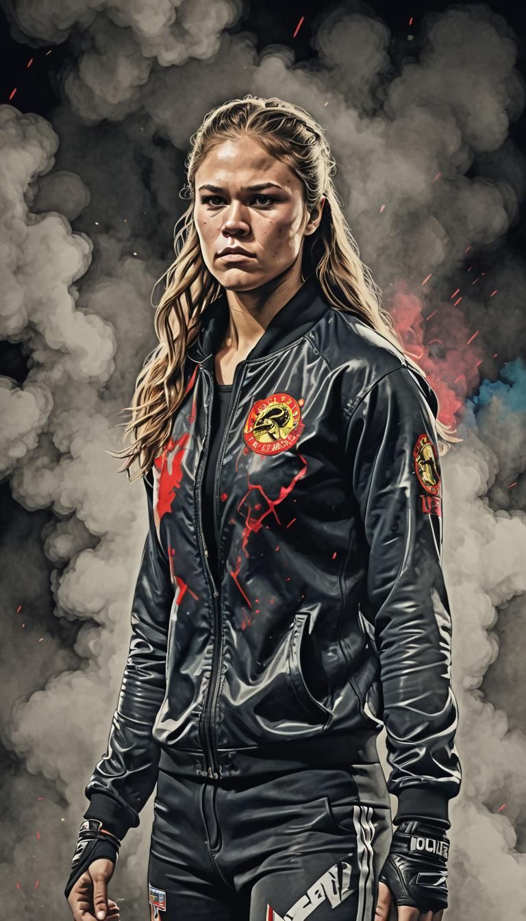 Confident Ronda Rousey in a Smoky Arena