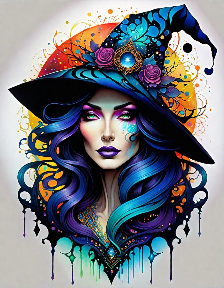 Surreal Sorceress in Art Nouveau Style