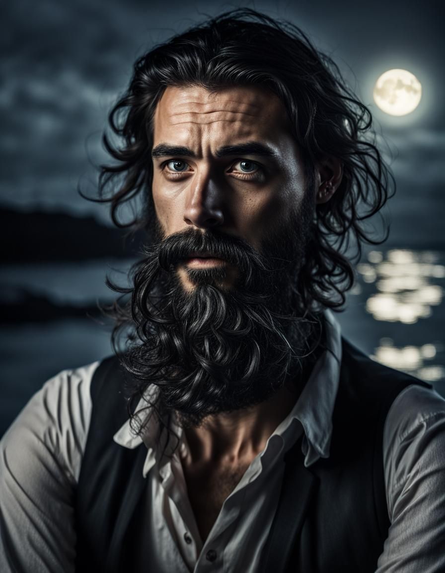 Strong Helmsman Lit by Soft Moonlight