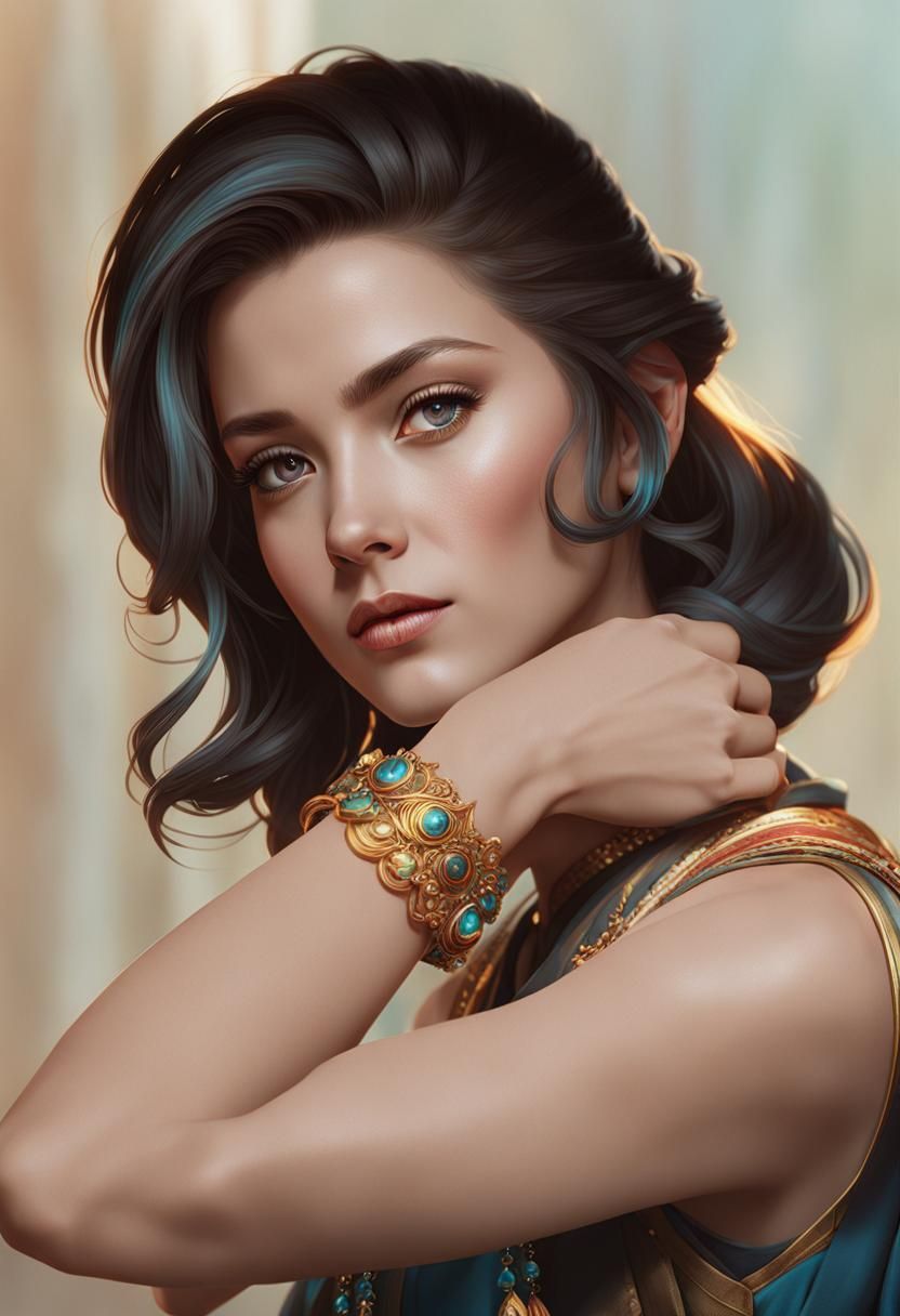 Elegant Woman in Hyperdetailed Sophisticated Portrait with D...