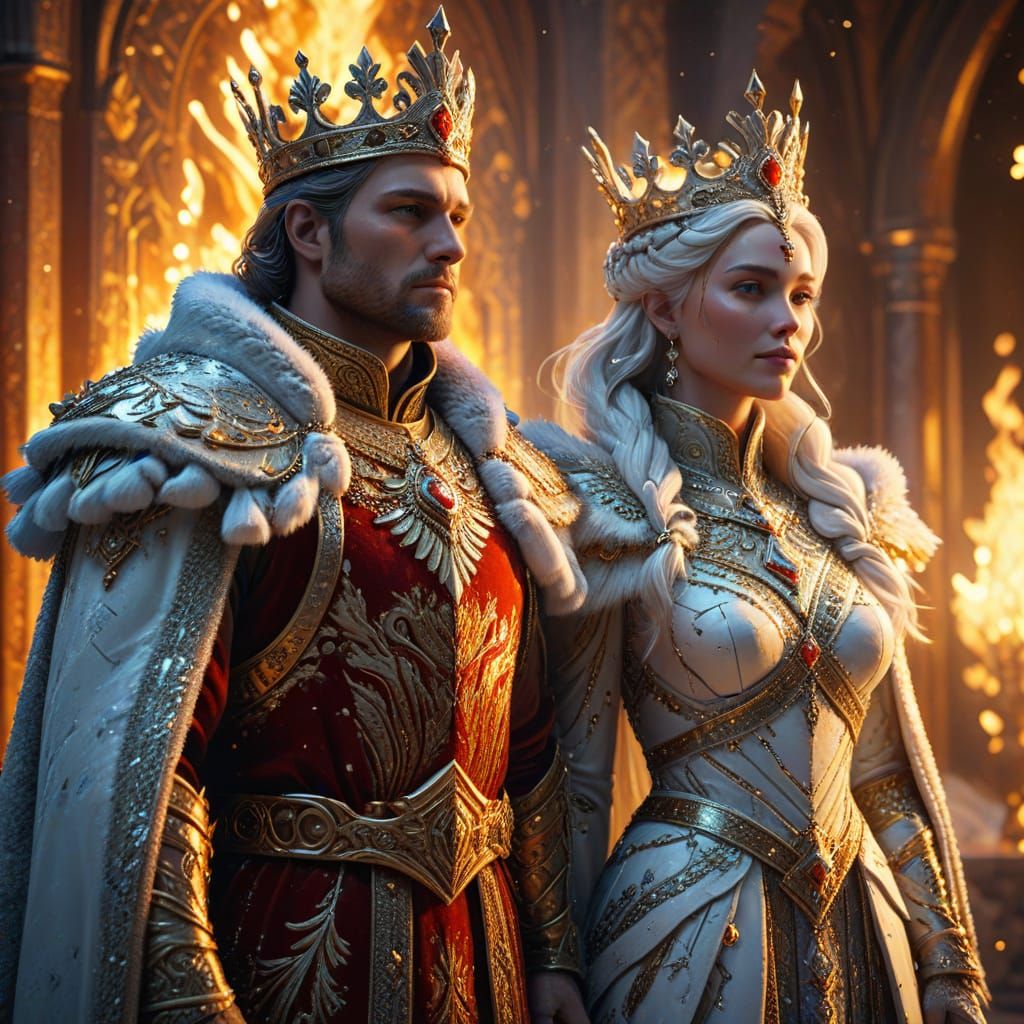 Ice and Fire Royals in Detailed 3D Rendering