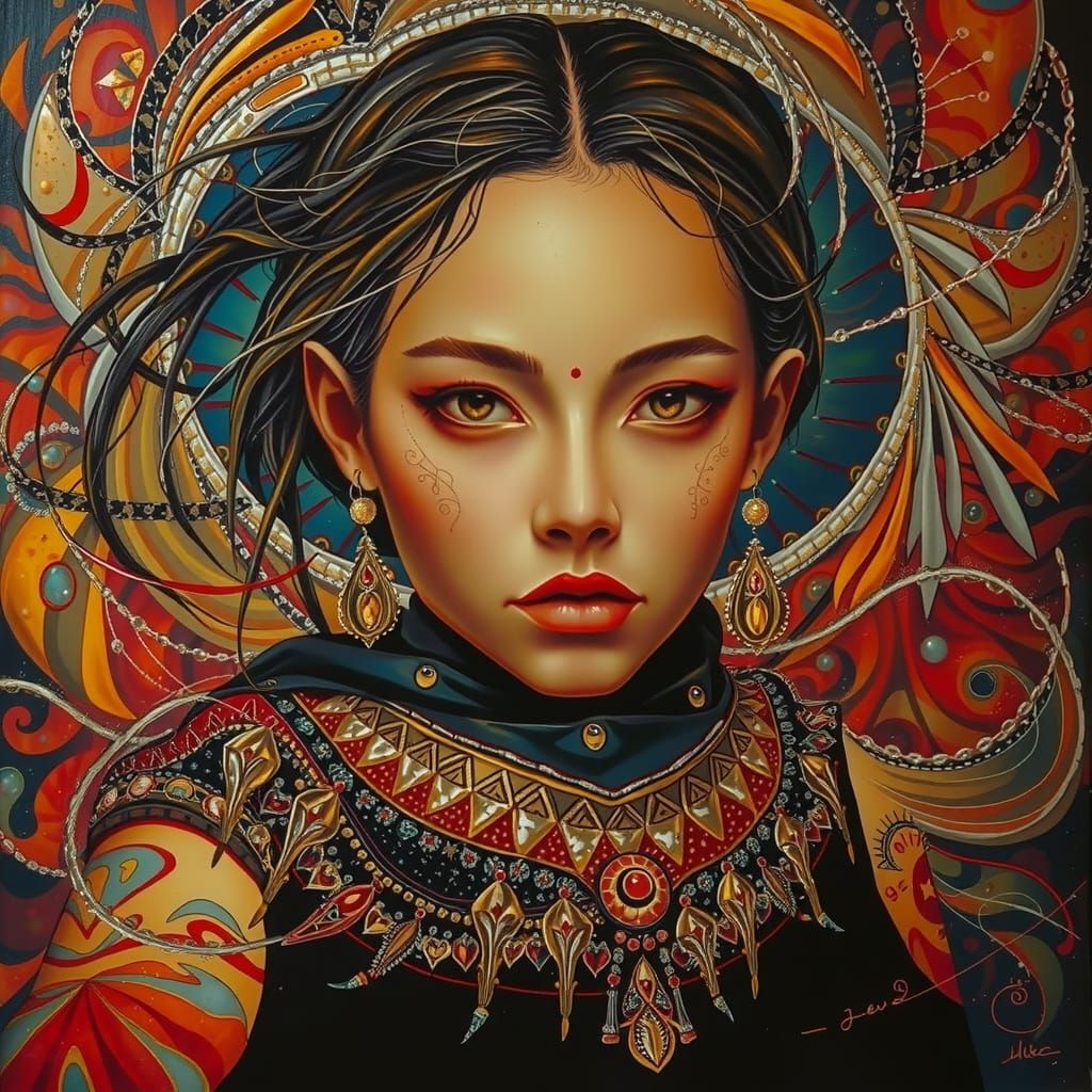 Abstract Expressionism with Iridescent Swirls