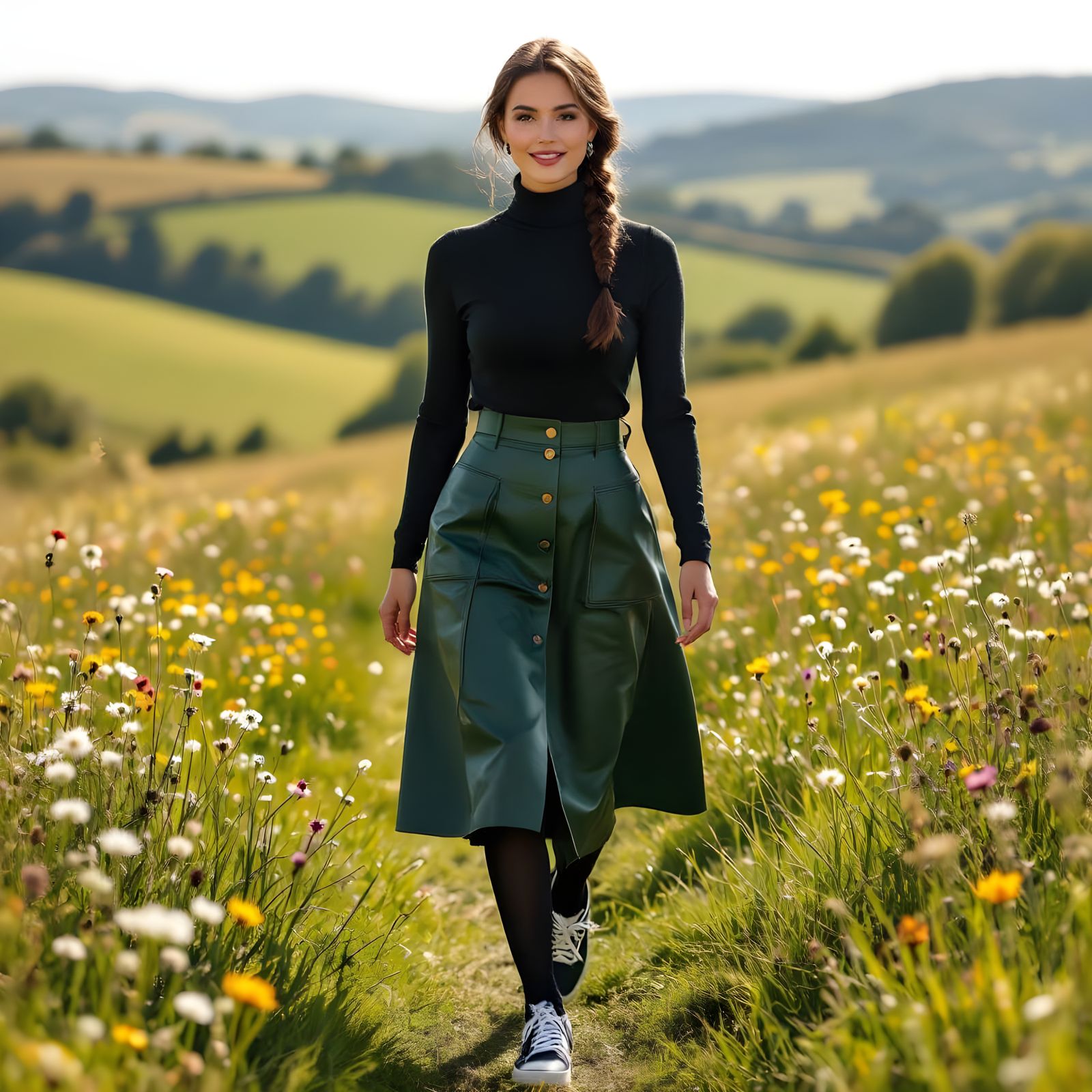 Elegant Woman in English Landscape, Art Nouveau Style