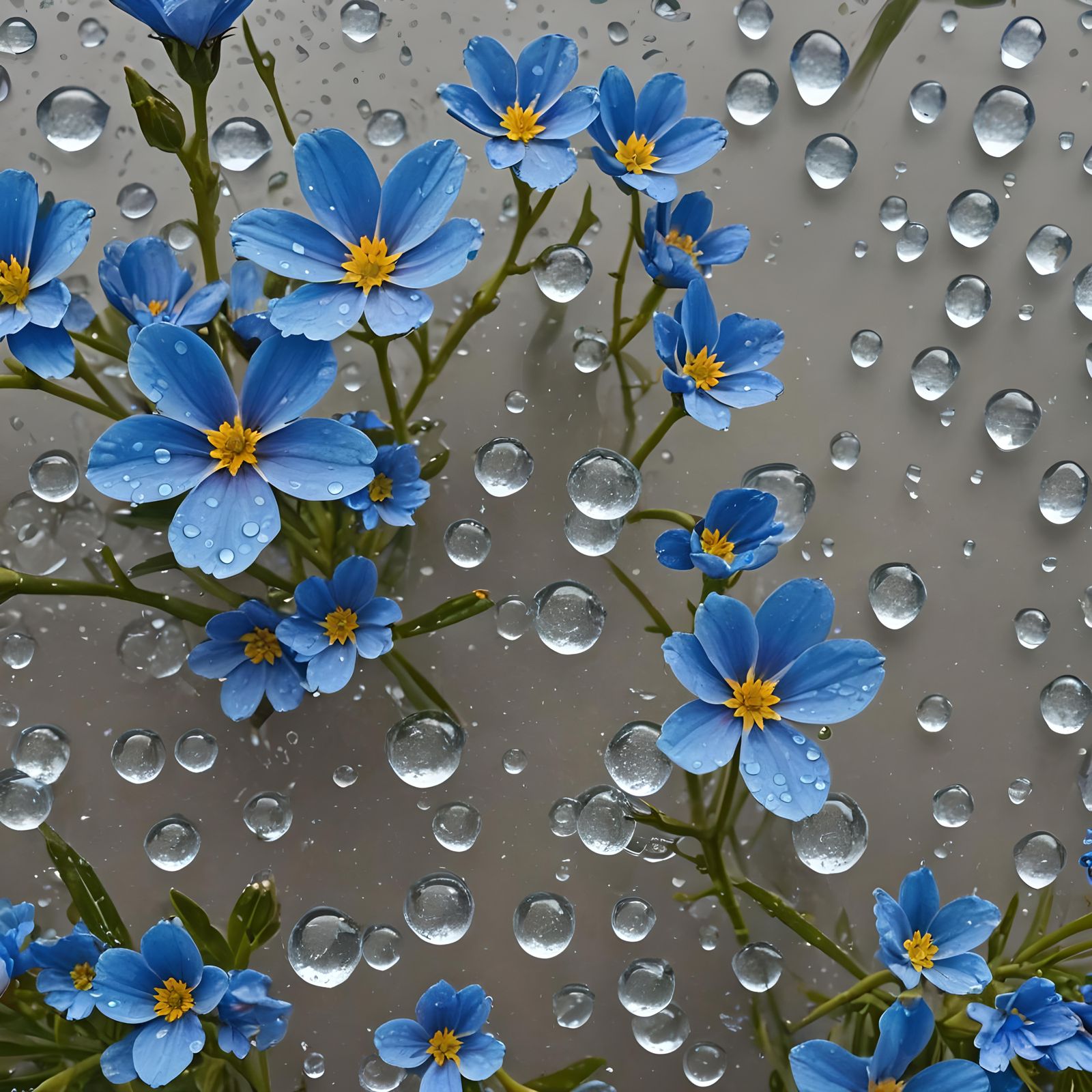 Vibrant Blue Blooms in Droplets of Water