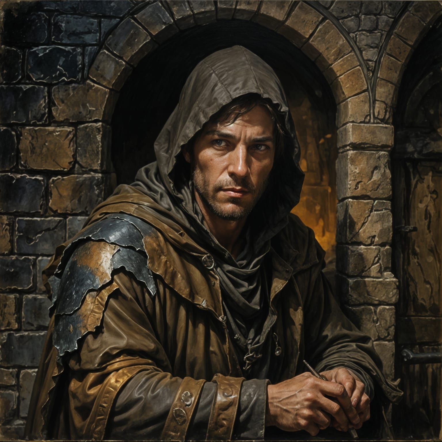 Medieval Smuggler in Dark Alley Oil Painting