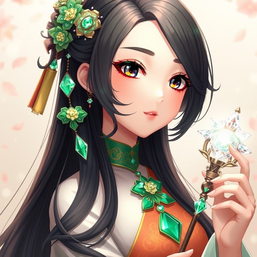 Emerald Goddess in Vibrant Anime Style